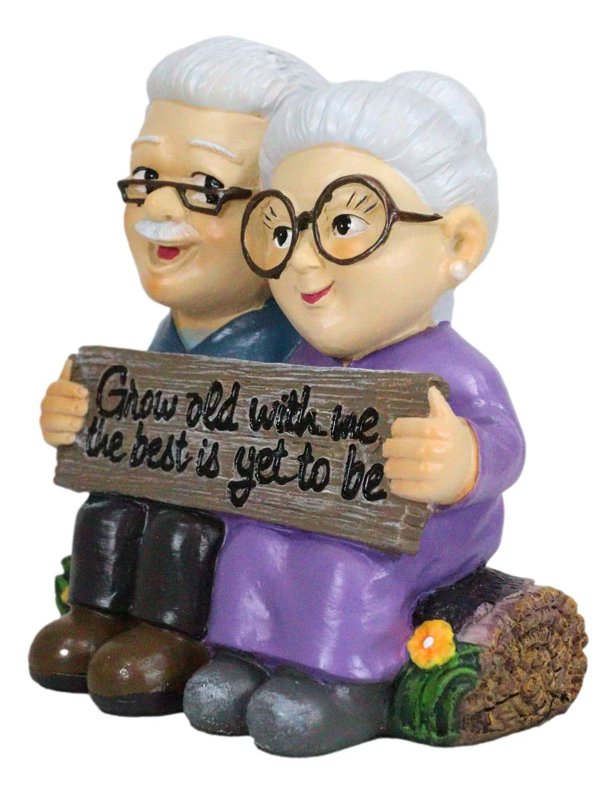 Grow Old With Me The Best Is Yet To Be Old Couple Sitting On Log Figurine - Image 7
