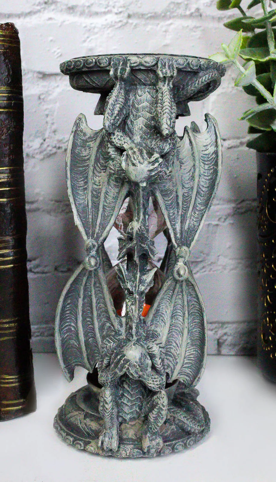 Guardian Gargoyle Dragons On Gothic Tower Pedestal Pillars Sand Timer Figurine - Image 6