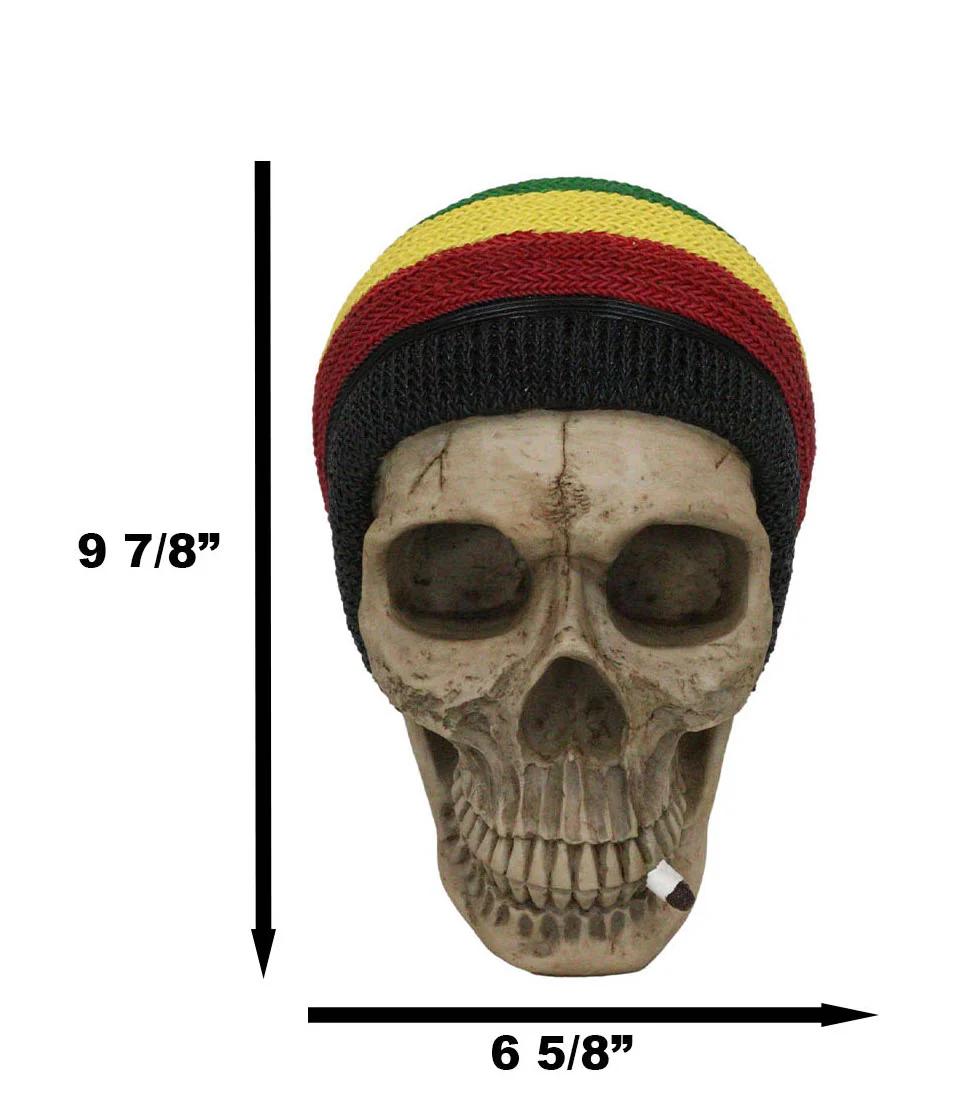 Gypsy Day of The Dead Rasta Skull With Beanie Hat Smoking Stash Wall Decor - Image 3