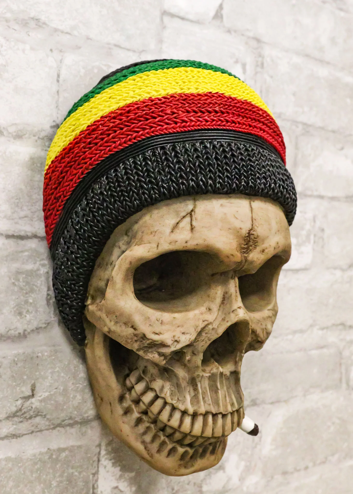 Gypsy Day of The Dead Rasta Skull With Beanie Hat Smoking Stash Wall Decor - Image 8