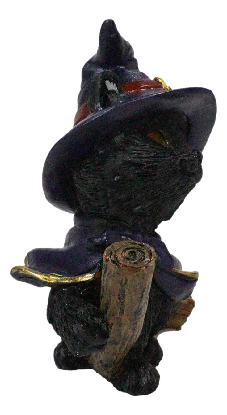 Halloween Black Cat with Witch Hat and Cape Riding Magical Broomstick Figurine - Image 6