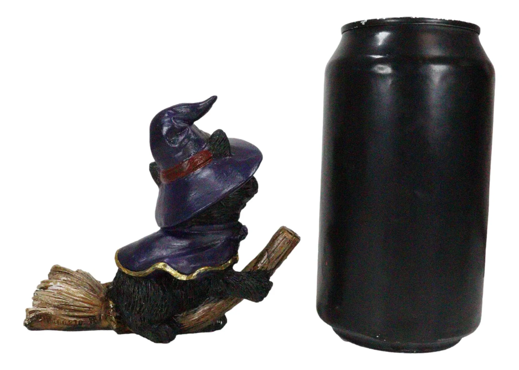 Halloween Black Cat with Witch Hat and Cape Riding Magical Broomstick Figurine - Image 7