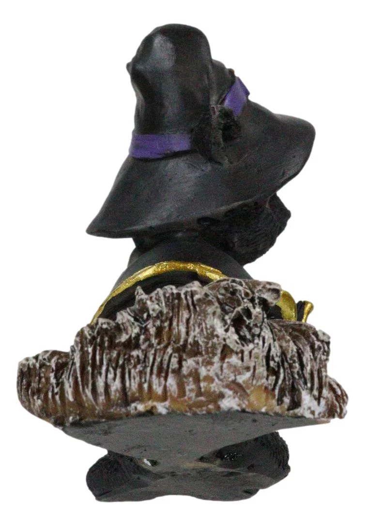 Halloween Black Cat with Witch Hat & Cape Flying On Magical Broomstick Figurine - Image 6