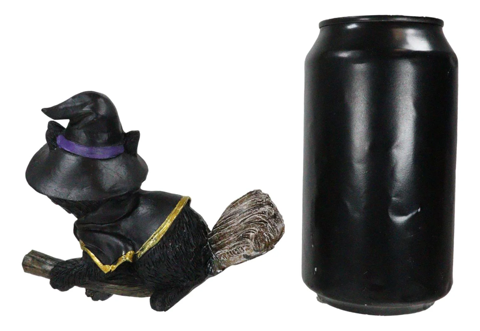 Halloween Black Cat with Witch Hat & Cape Flying On Magical Broomstick Figurine - Image 7