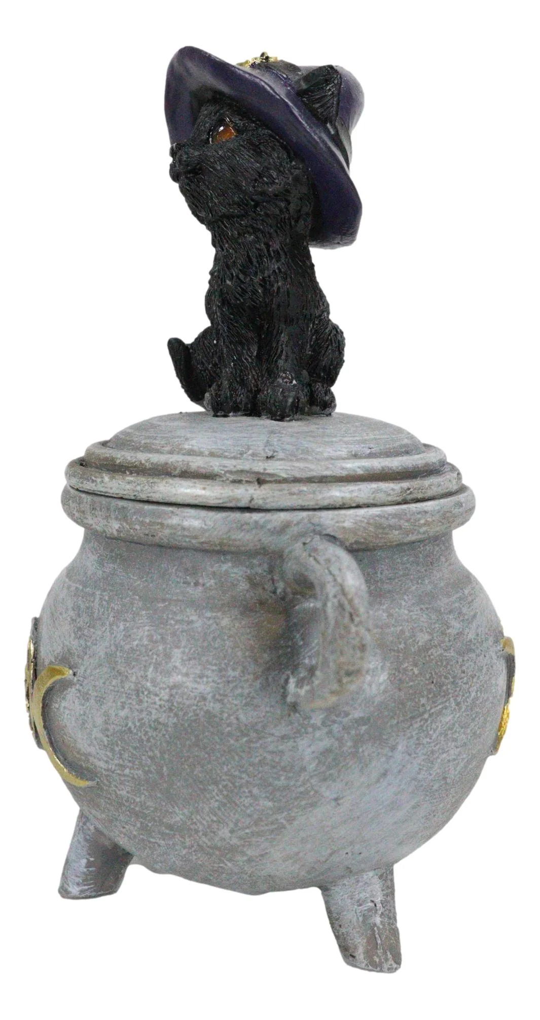 Halloween Wicca Black Cat With Witch Hat On Triple Moon Cauldron Decorative Box - Image 3