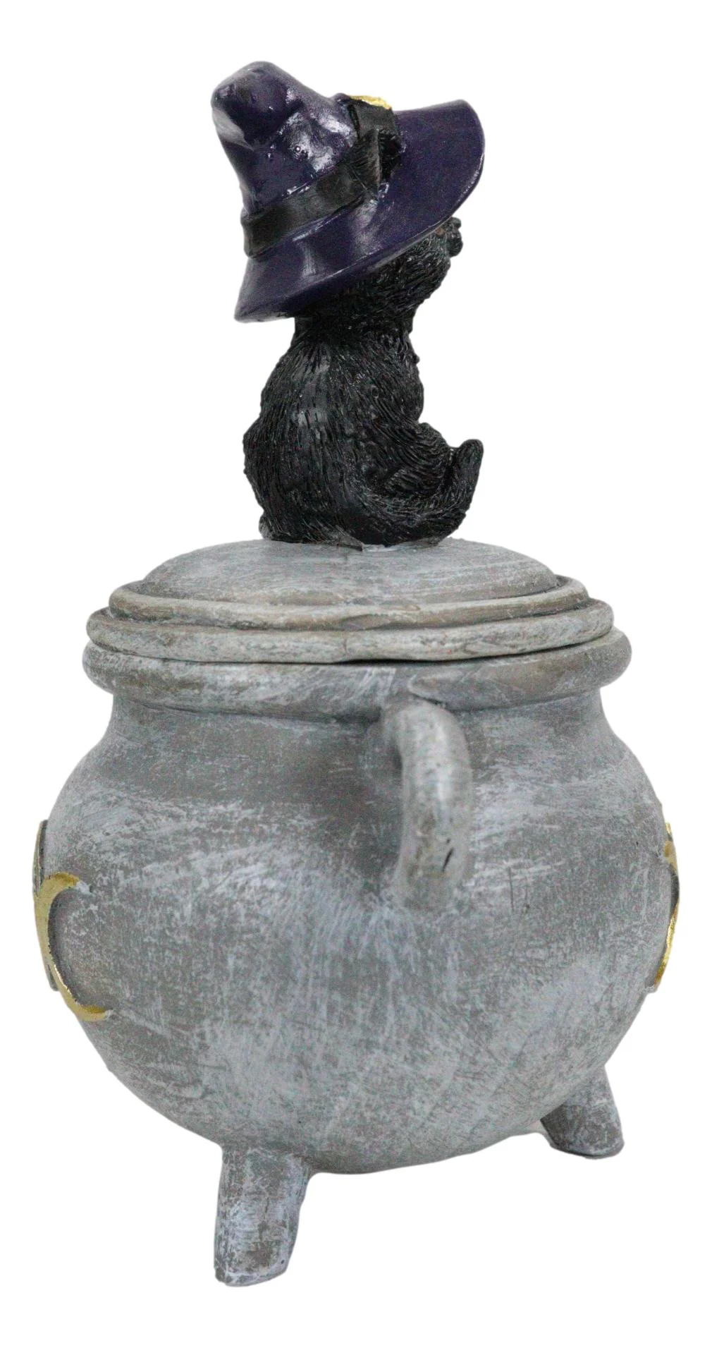 Halloween Wicca Black Cat With Witch Hat On Triple Moon Cauldron Decorative Box - Image 6