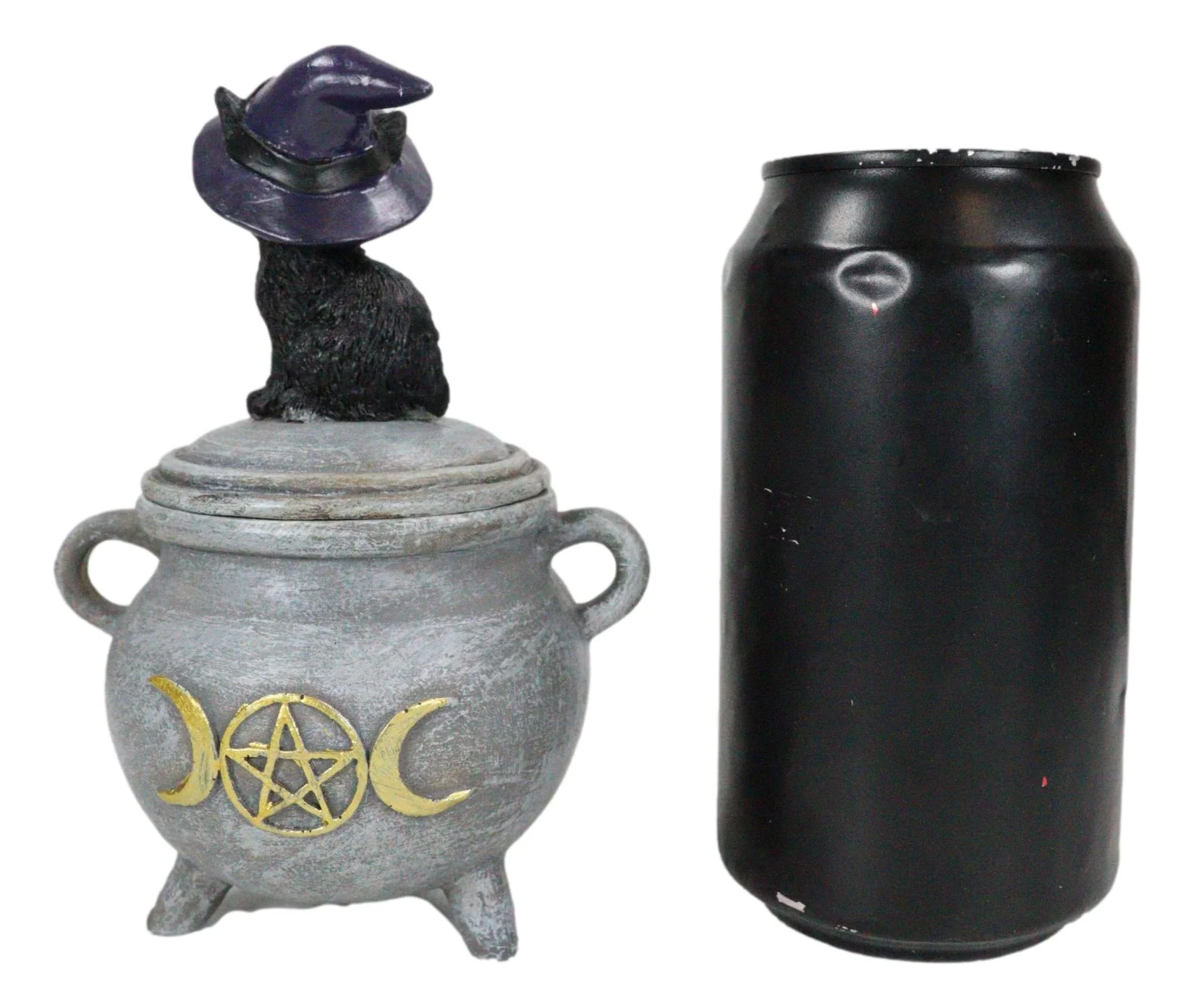 Halloween Wicca Black Cat With Witch Hat On Triple Moon Cauldron Decorative Box - Image 7