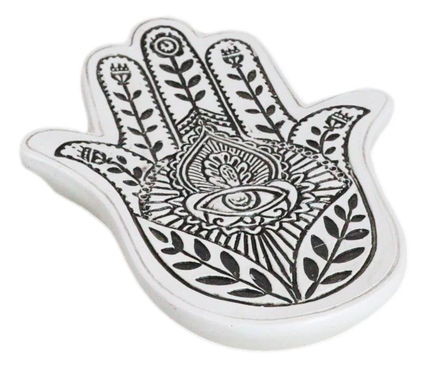 Hamsa Palm Hand Of God Eye Of Providence Floral Motifs Jewelry Dish Figurine - Image 3
