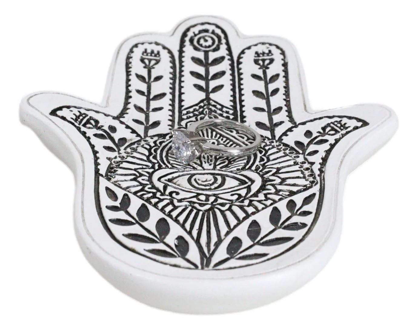 Hamsa Palm Hand Of God Eye Of Providence Floral Motifs Jewelry Dish Figurine - Image 8