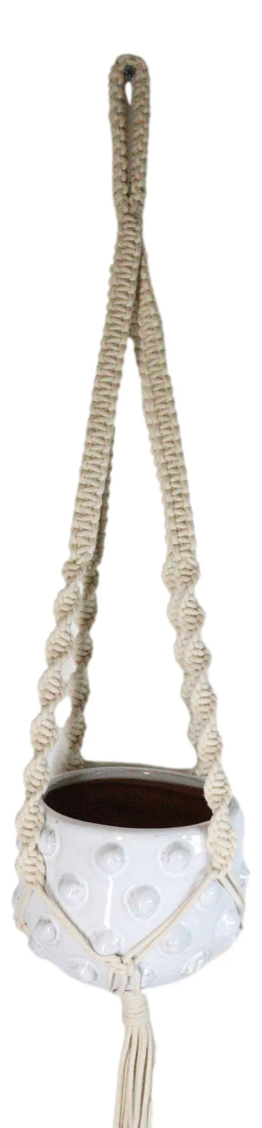 Hand Woven Cotton Rope Boho Chic Macrame Wall Hanger With Ceramic Planter Pot - Image 5