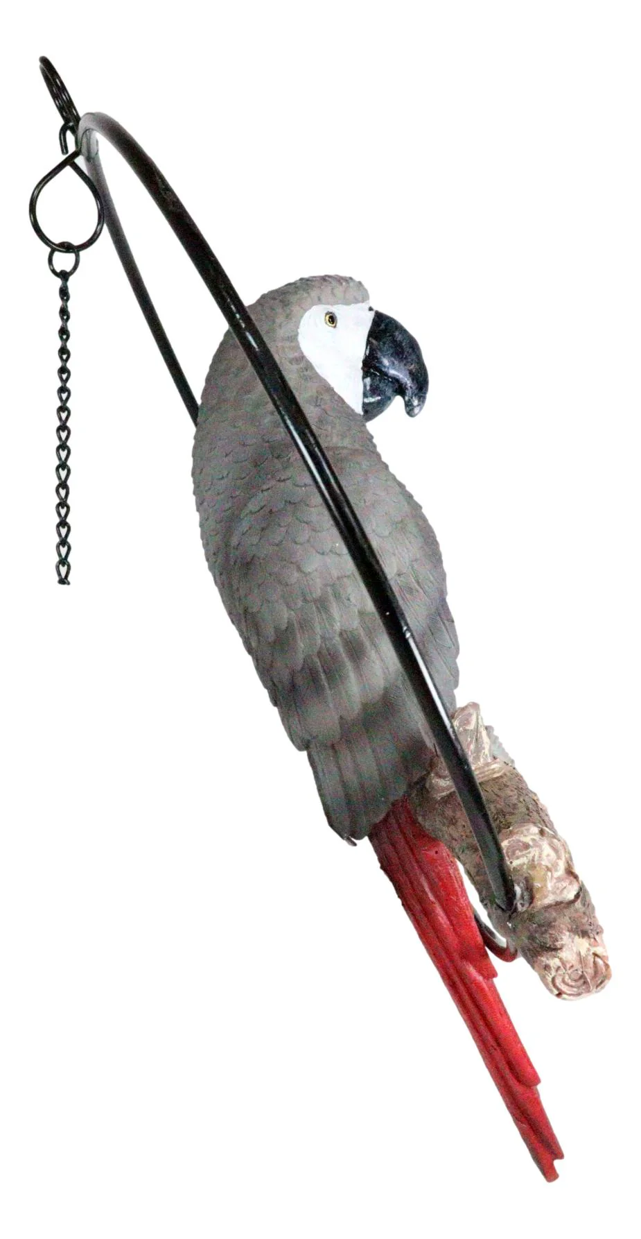 Hanging Grey Macaw Parrot Bird Perching On Branch With Metal Round Ring 13.5" H - Image 3