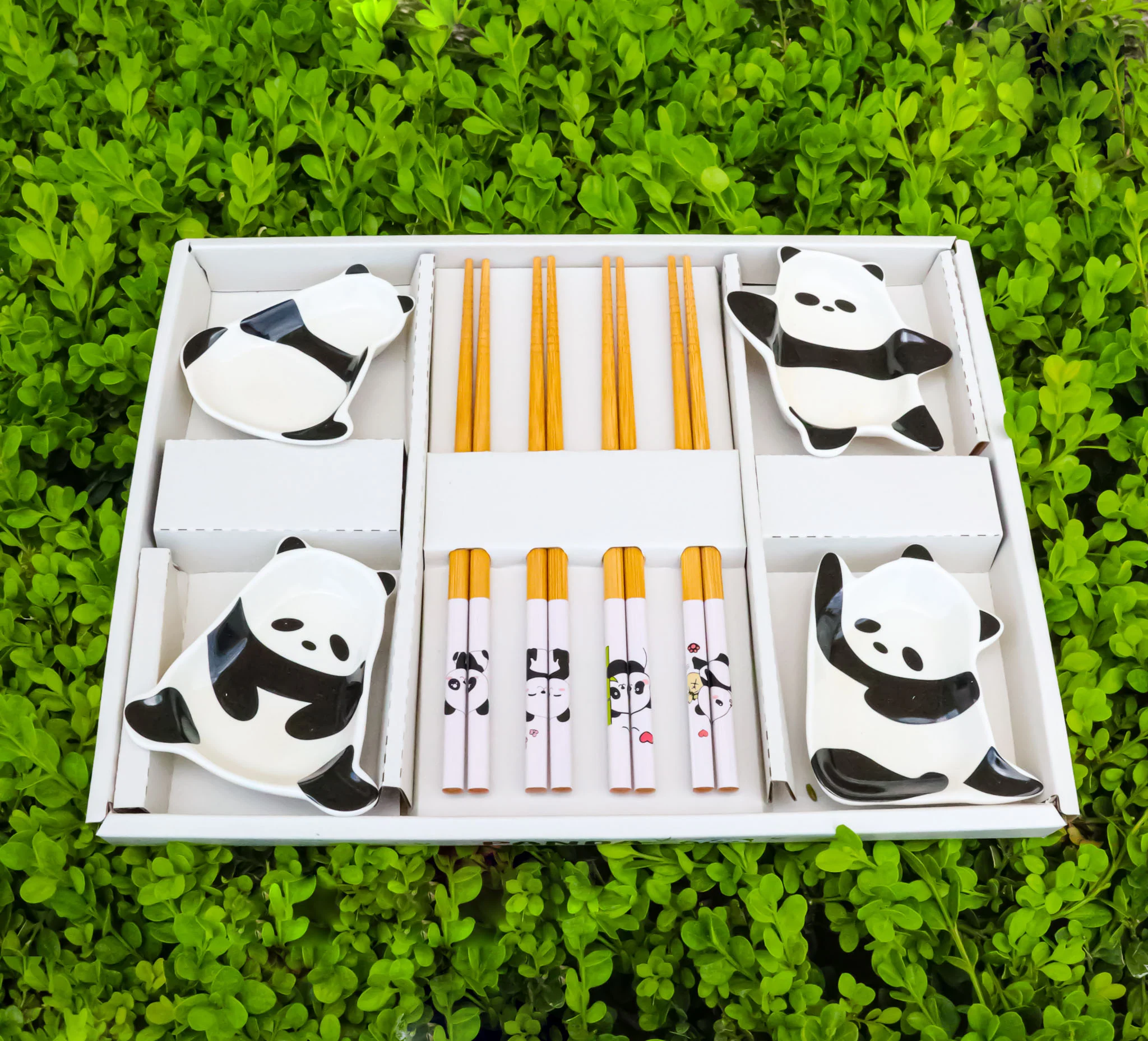 Happy Panda Bears Ceramic Sauce Dishes Chopsticks And Rests Sushi Set For 2 - Image 7