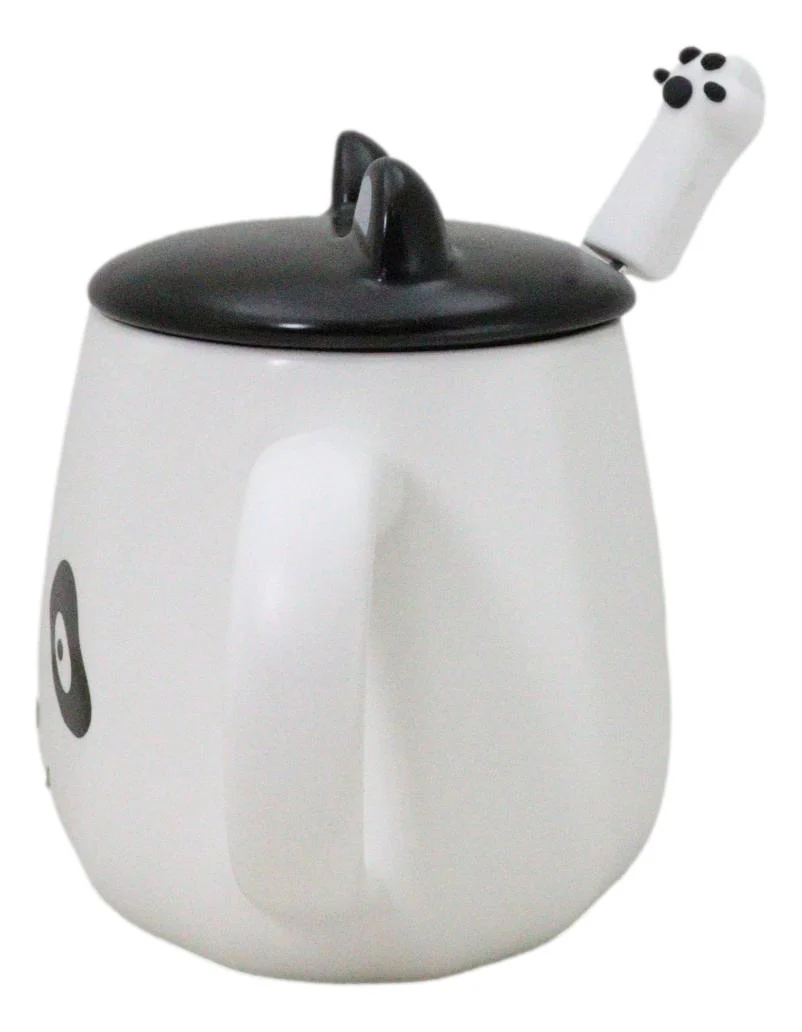 Hello Panda Bear Ceramic Coffee Mug Cup With Spoon And Perky Ears Lid 14oz - Image 4
