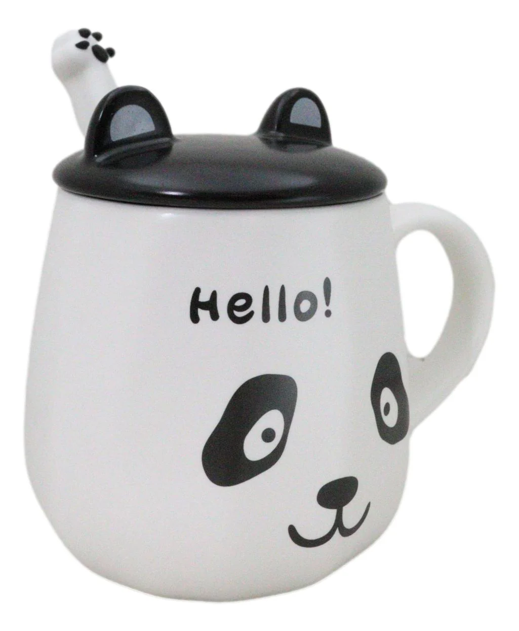 Hello Panda Bear Ceramic Coffee Mug Cup With Spoon And Perky Ears Lid 14oz - Image 6