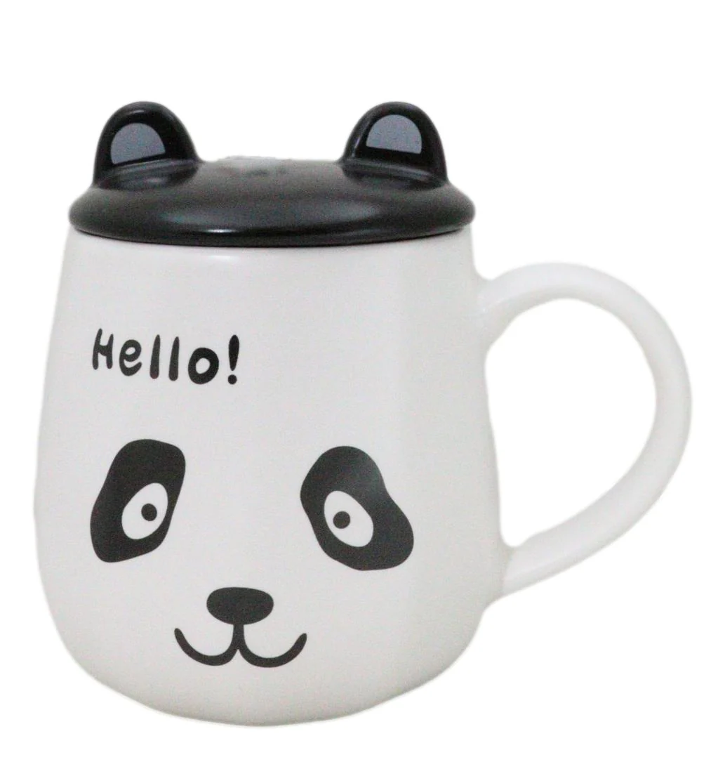Hello Panda Bear Ceramic Coffee Mug Cup With Spoon And Perky Ears Lid 14oz - Image 7