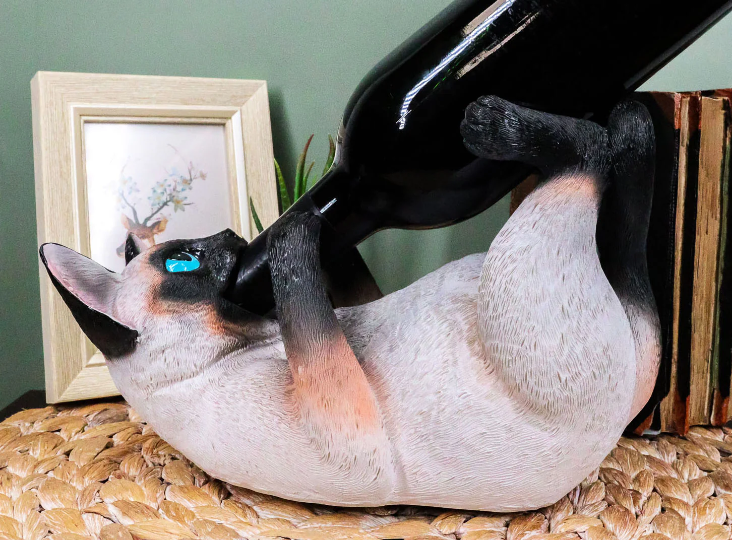 Her Majesty Regal Drinking Siamese Cat Wine Bottle Holder Rack Or Stand Figurine