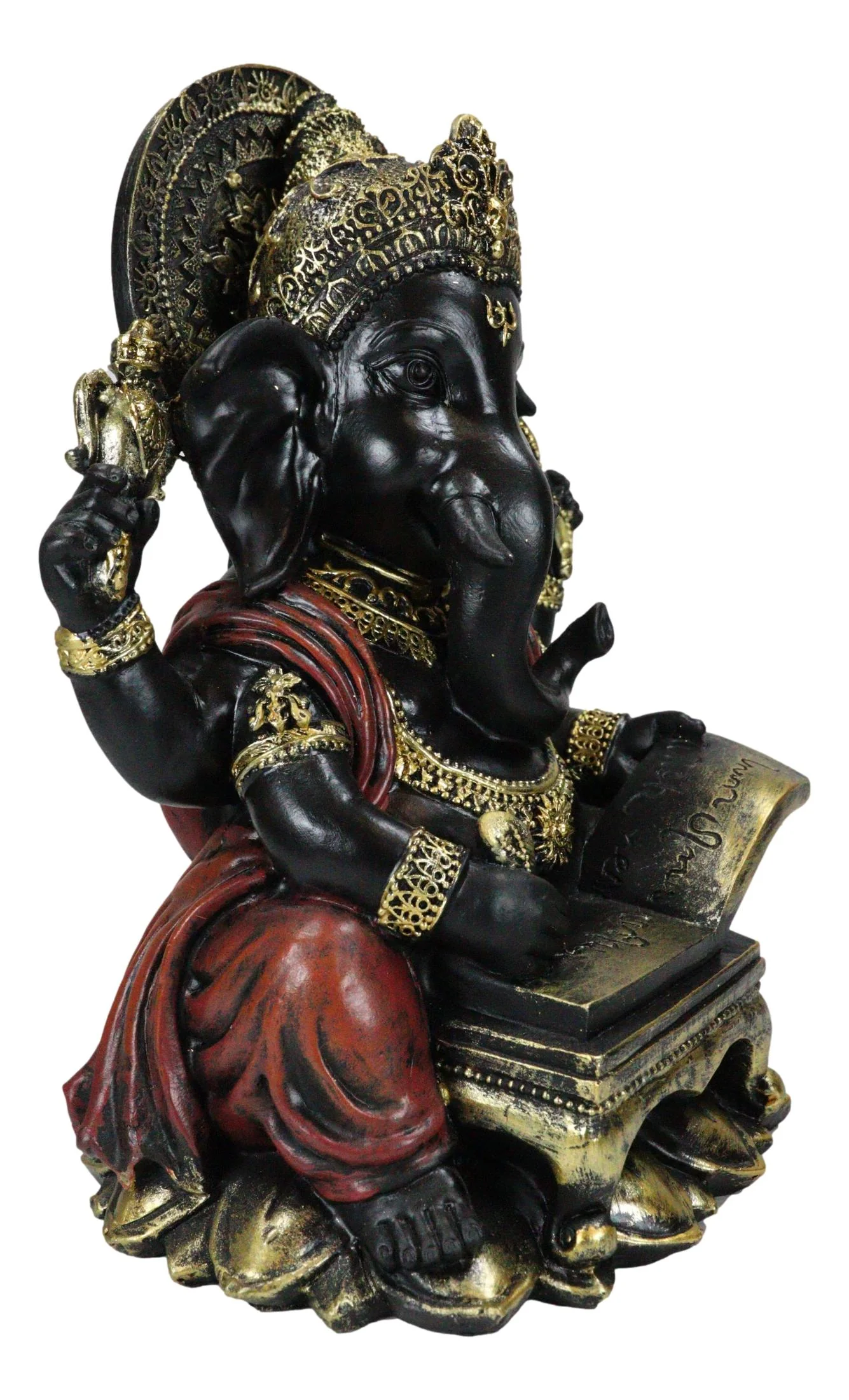 Hindu Lord Deity Ganesha Writing The Mahabharata On Ancient Scrolls Figurine - Image 4