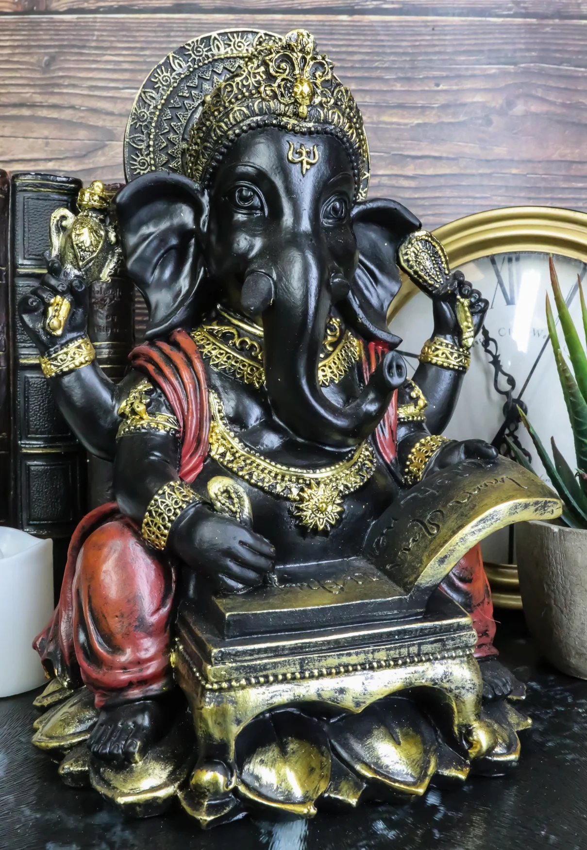 Hindu Lord Deity Ganesha Writing The Mahabharata On Ancient Scrolls Figurine - Image 7