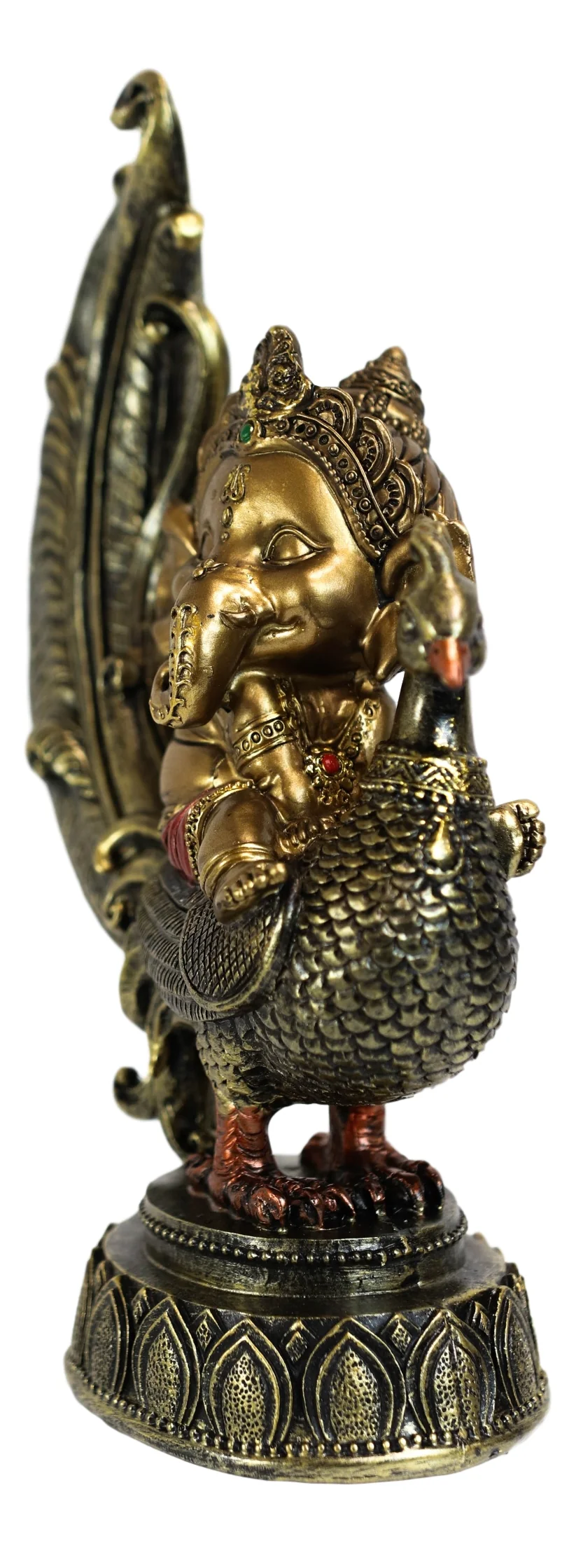 Hindu Supreme God Of Success And Arts Baby Ganesha Sitting On Peacock Statue - Image 2