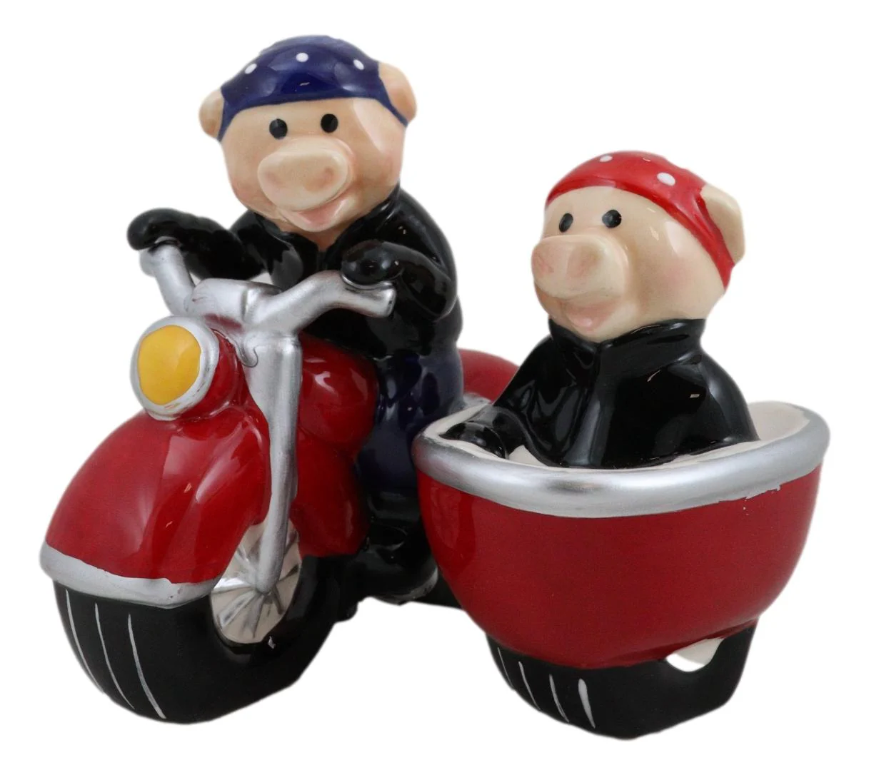 Hog Riders Biker Pig Couple Riding Motorcycle Side Car Rig Salt Pepper Shakers - Image 3