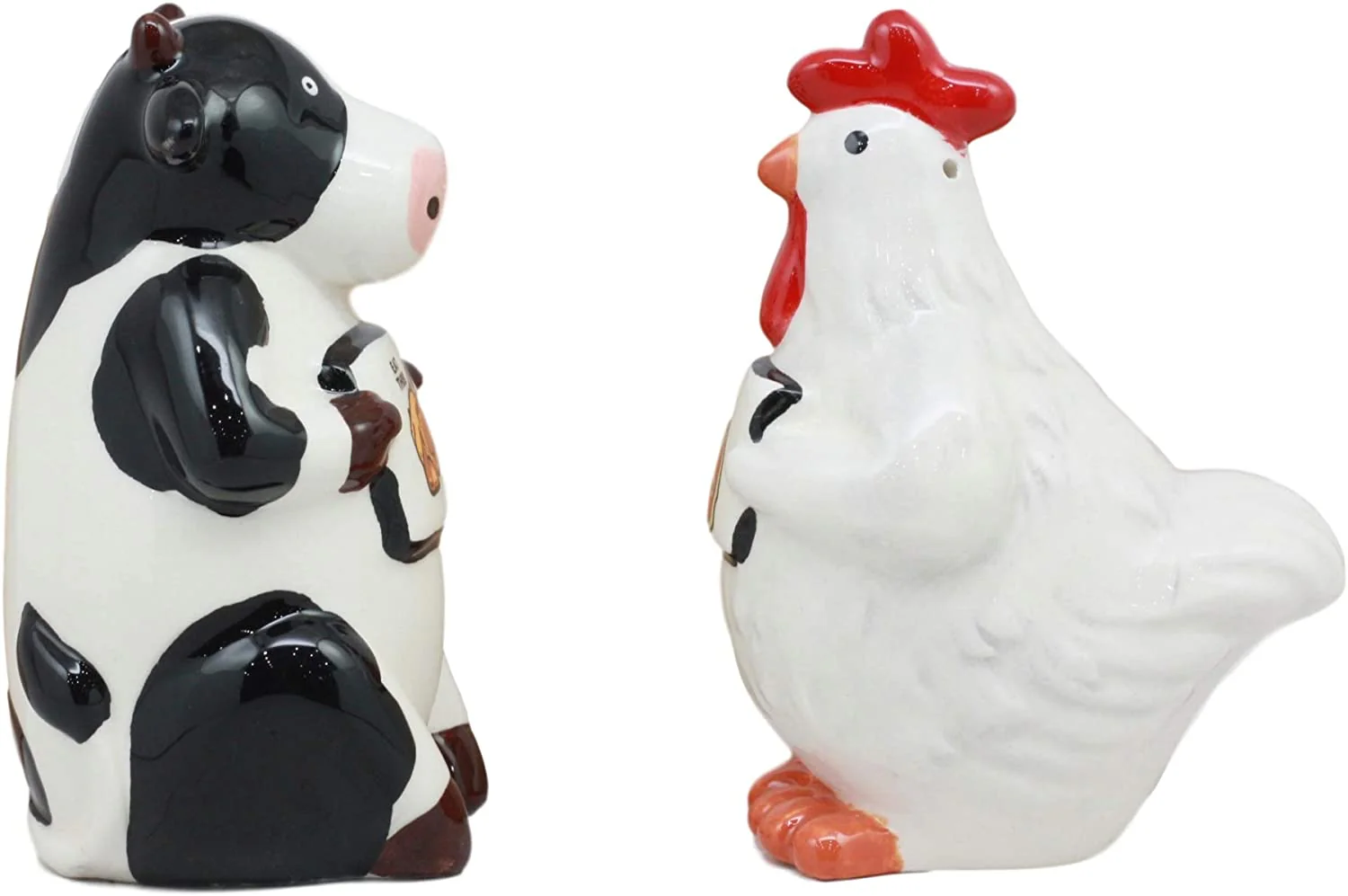 Holstein Cow and Hen Holding Steak & Roast Chicken Sign Salt Pepper Shakers Set - Image 6