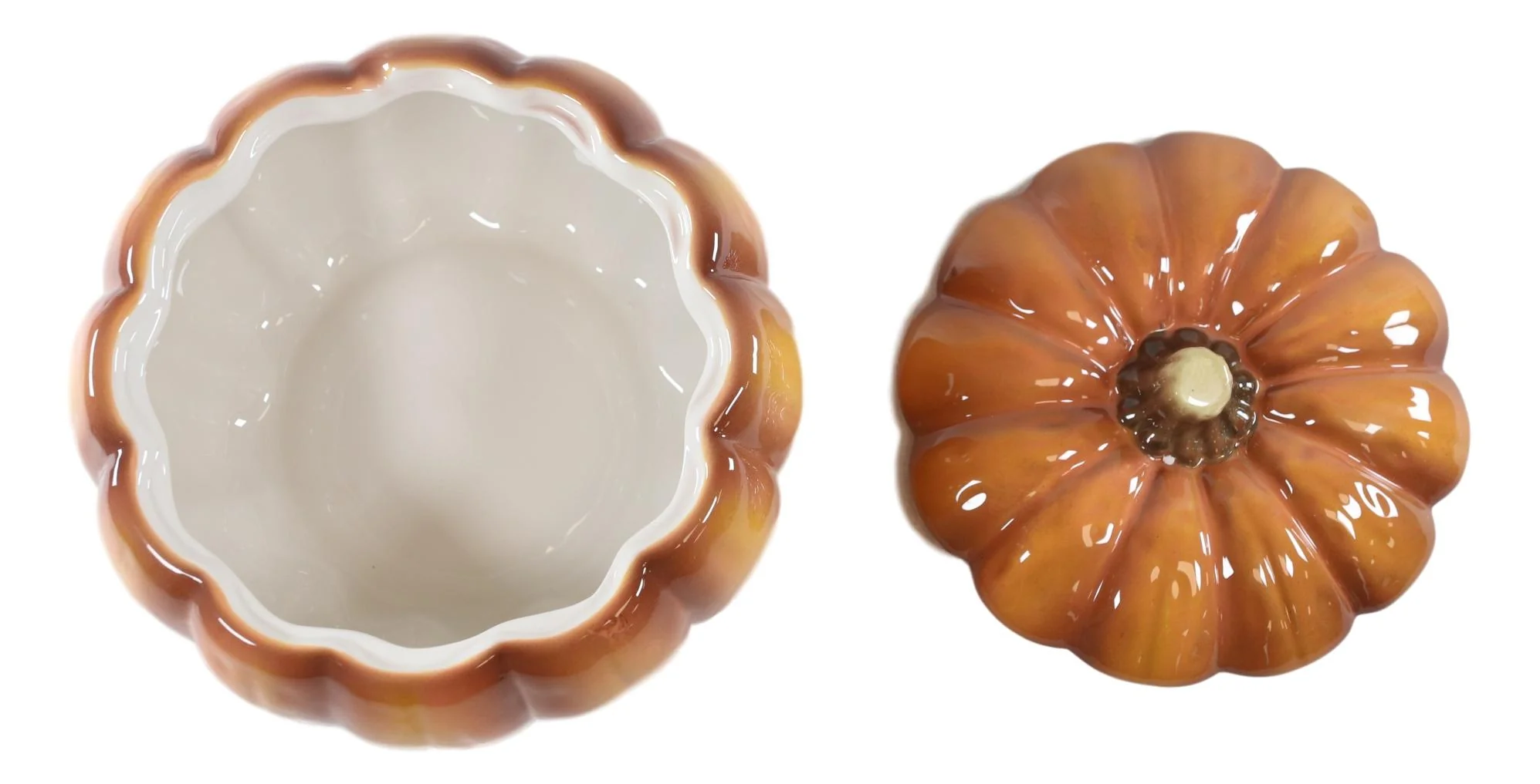 Ebros Home And Kitchen Orange Ceramic Pumpkin Soup Or Dessert Bowl With Lid Set of 2 - Image 6