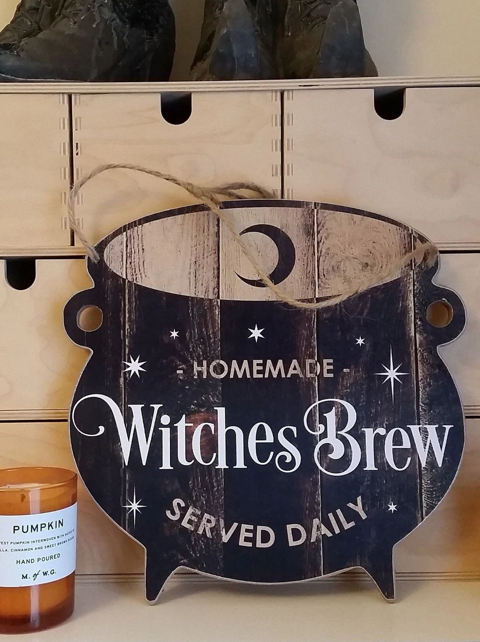 Homemade Witches Brew Served Daily MDF Wall Art Sign Plaque With Cauldron Shape