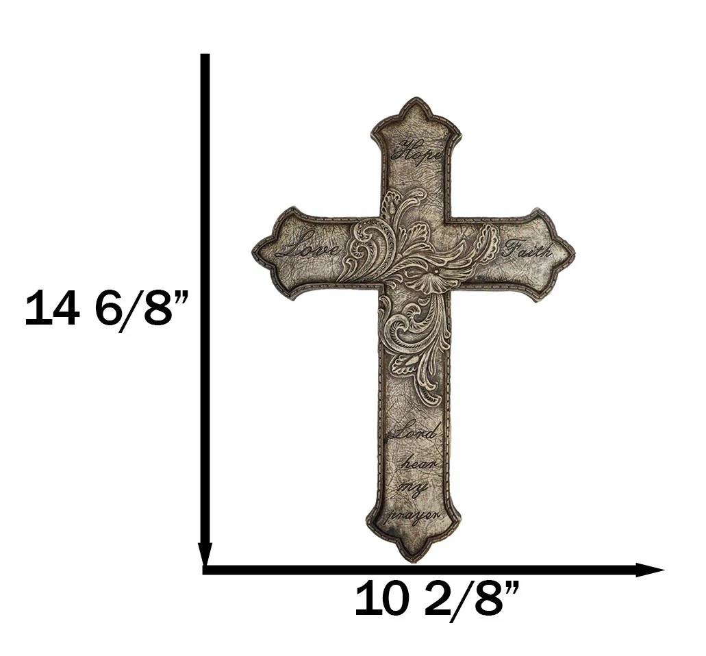 Hope Love Faith Lord Hear My Prayer Fleur De Lis Floral Faux Leather Wall Cross - Image 2