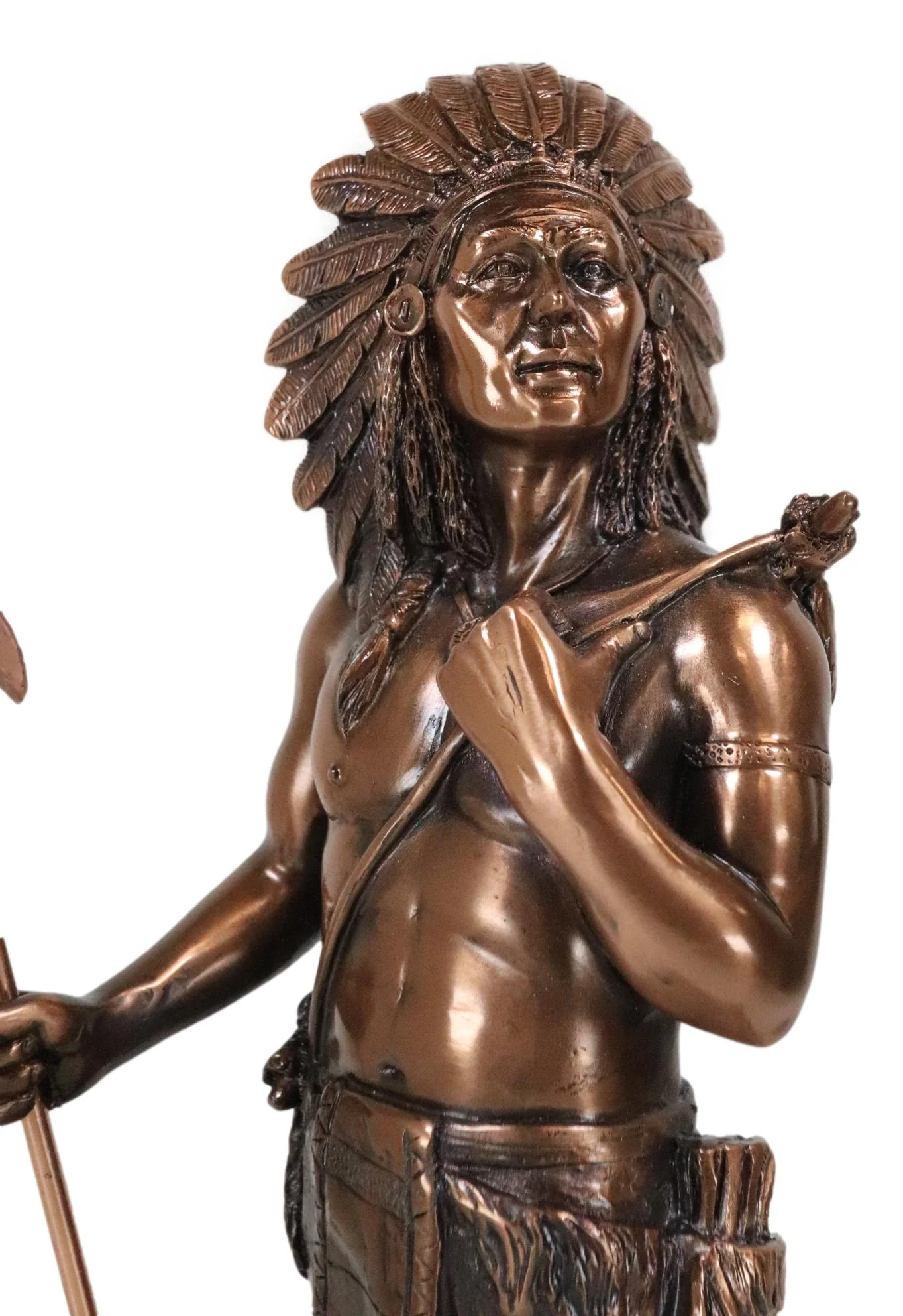 Indian Chief Hero With Spear Hunter Electroplated Bronze Figurine With Base - Image 6