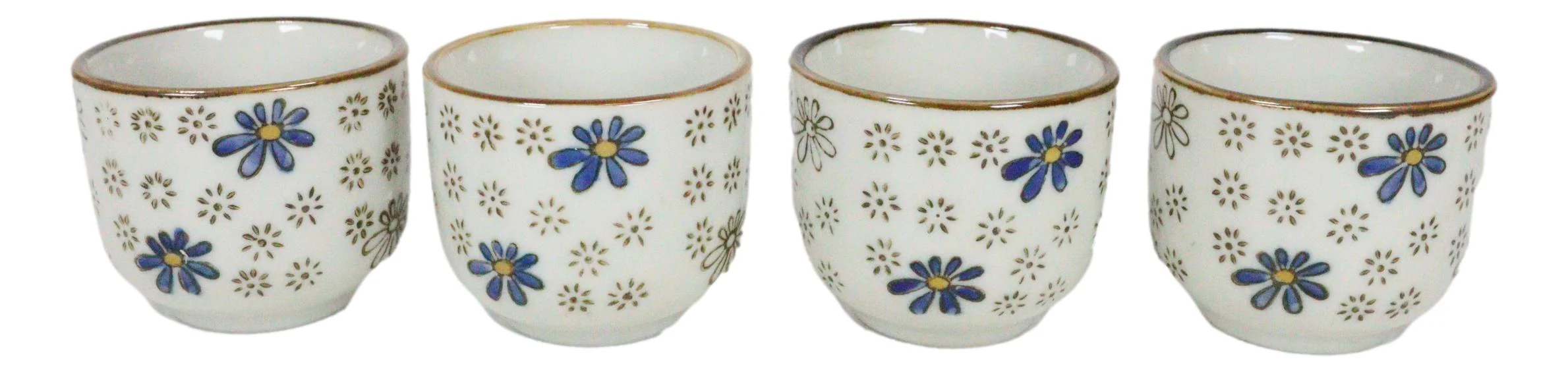Japanese 7oz Blue White Sakura Cherry Blossoms Sake Flask With Four Cups Set - Image 2