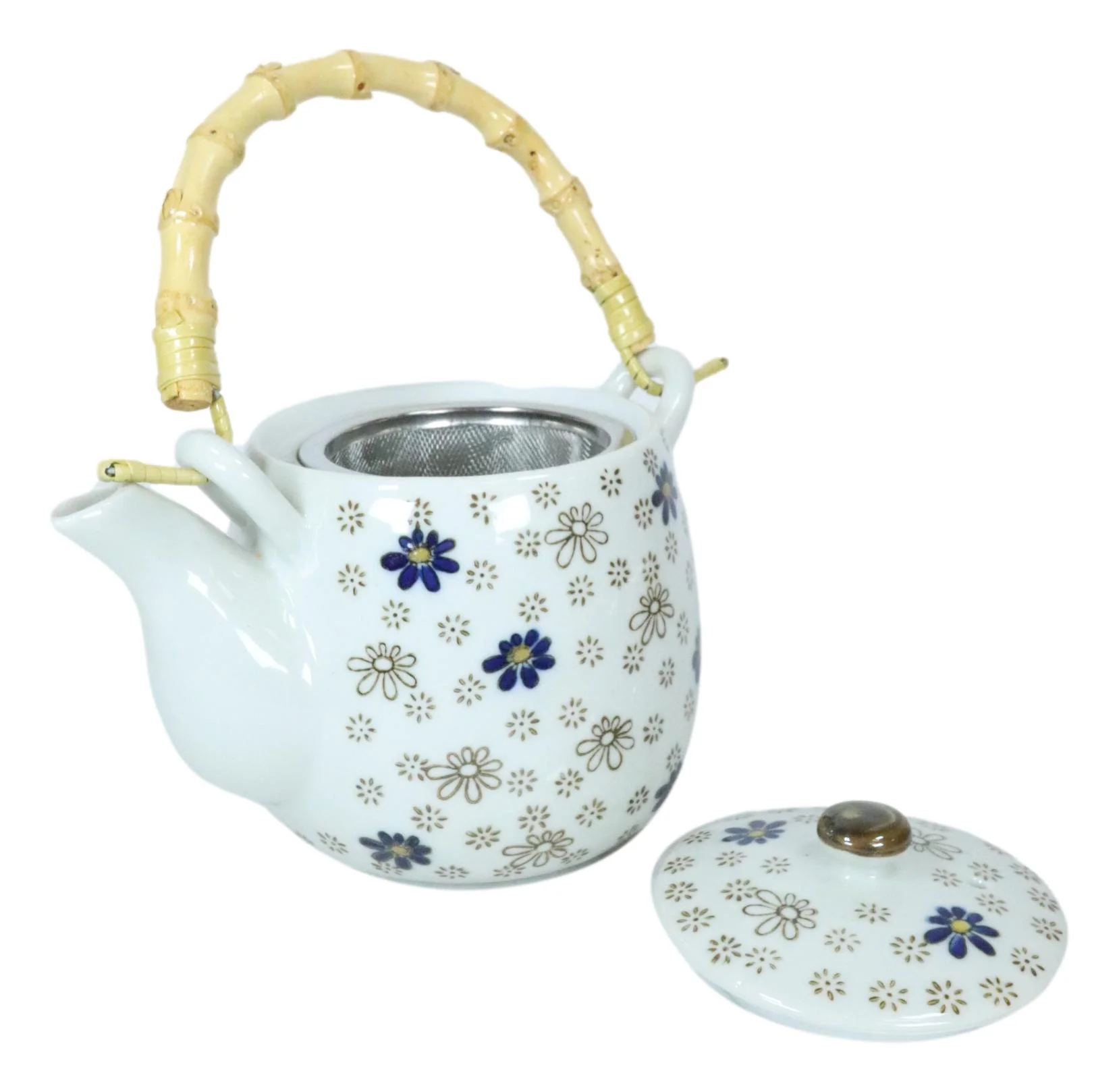 Japanese Cherry Blossom Rain 20oz Ceramic Tea Pot and Cups Set Serves 4 People - Image 2