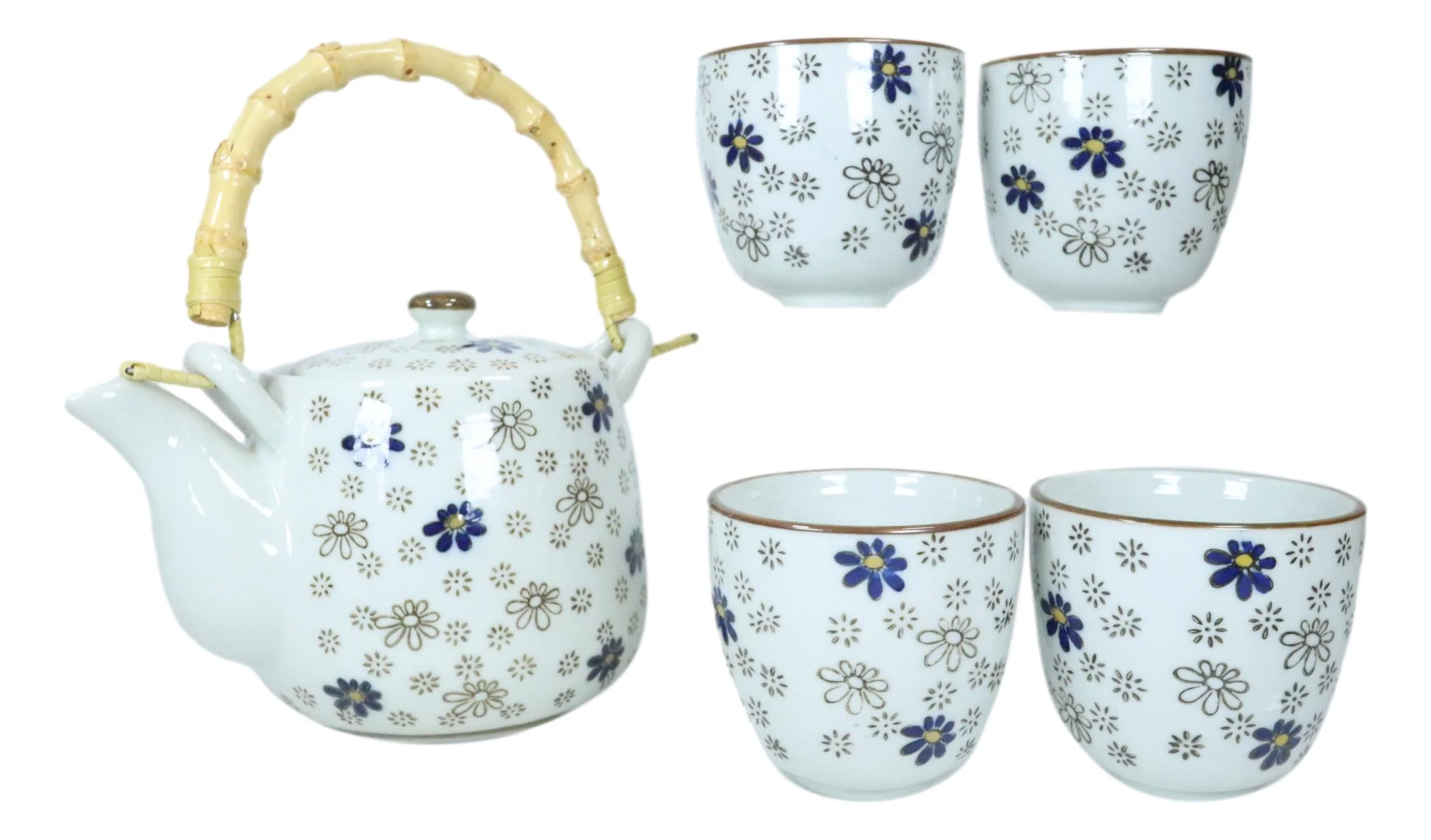 Japanese Cherry Blossom Rain 20oz Ceramic Tea Pot and Cups Set Serves 4 People - Image 3