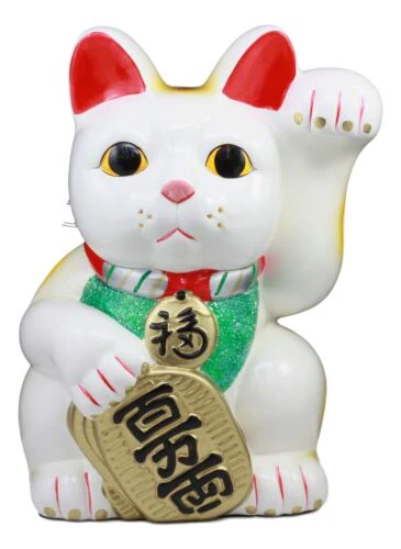 Japanese Lucky Charm White Beckoning Cat Maneki Neko Money Bank Statue 12.5"H - Image 2