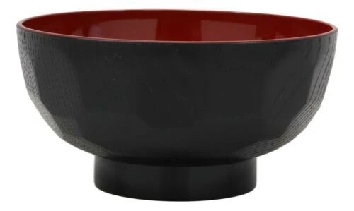 Japanese Small Dotted Grain Pattern Black Red Lacquer Copolymer Plastic Bowl 6oz - Image 2