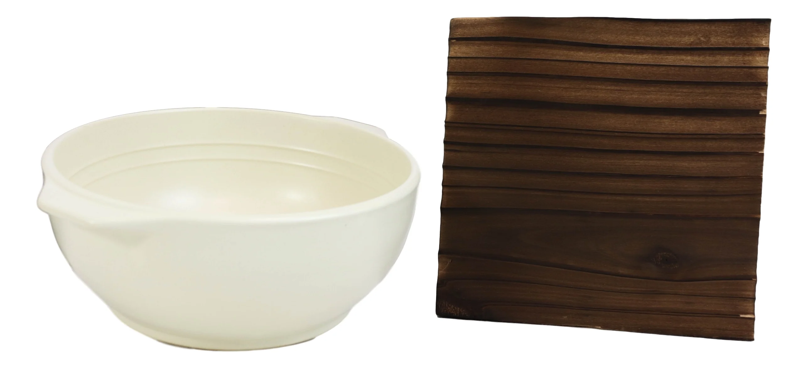 Japanese White Donabe Ceramic Hot Clay Pot Bowl Casserole 32oz With Wooden Base - Image 3