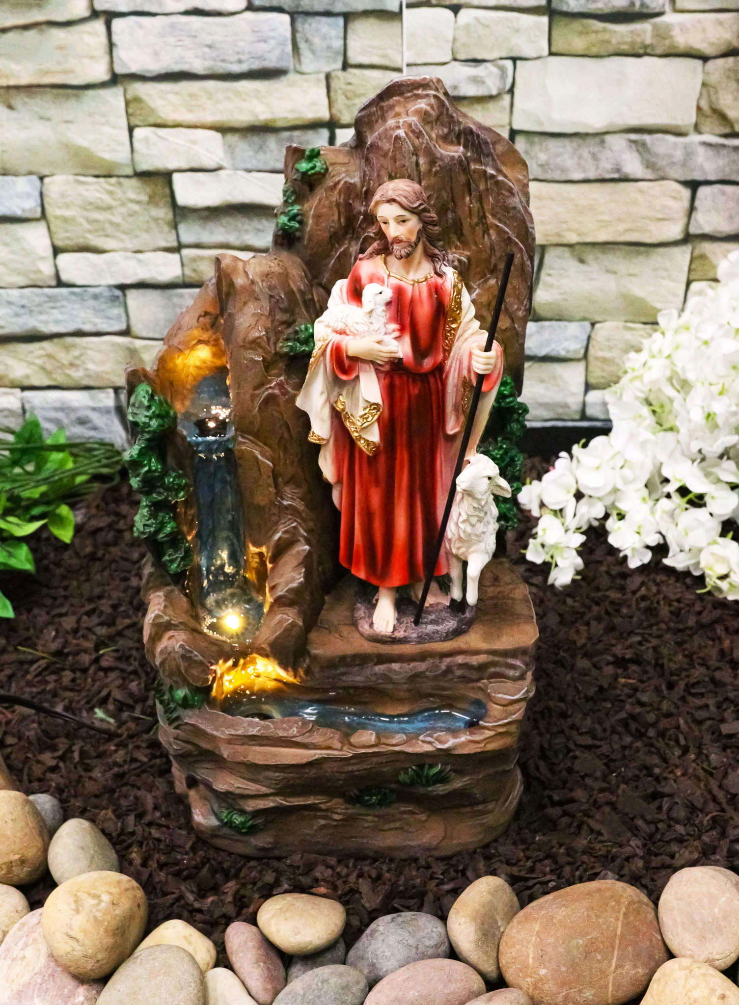 Jesus The Good Shepherd Catholic Devotion Water Fountain Feature Sculpture 16"H - Image 8