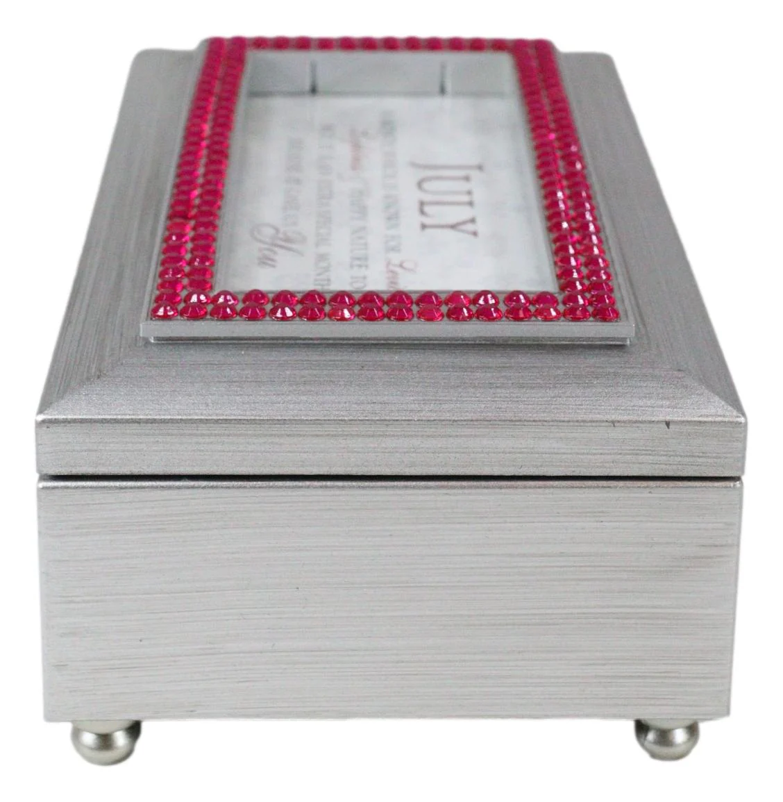 July Ruby Red Levity Happiness Birthstones Silver Tone Musical Trinket Box - Image 3