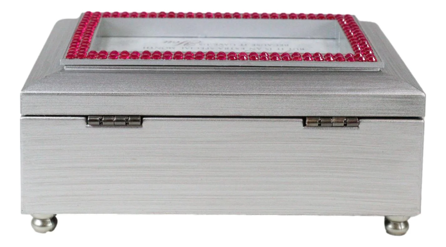 July Ruby Red Levity Happiness Birthstones Silver Tone Musical Trinket Box - Image 6