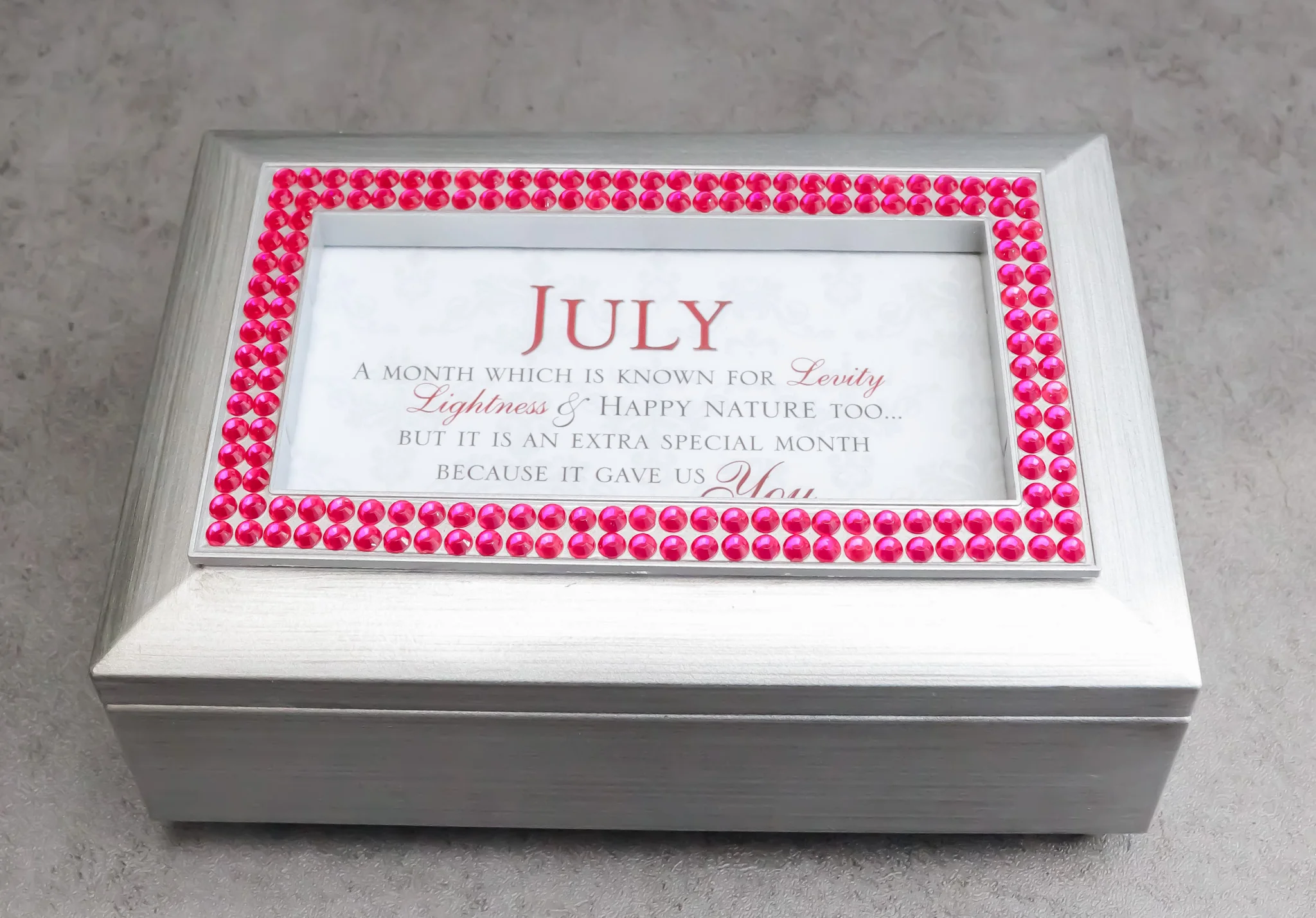 July Ruby Red Levity Happiness Birthstones Silver Tone Musical Trinket Box - Image 8