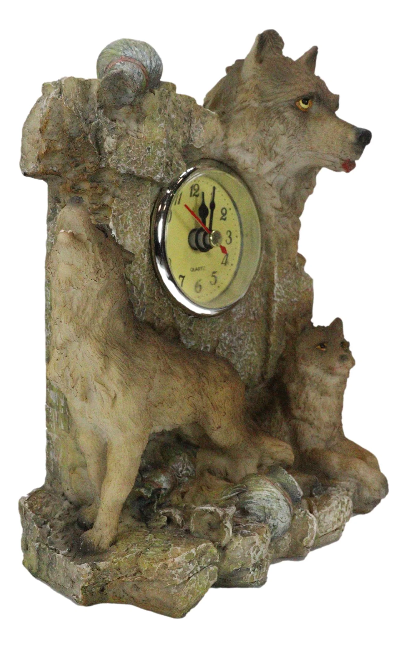 Jungle Forest Woodlands Howling Gray Wolf Timberwolf Family Table Clock Figurine - Image 2