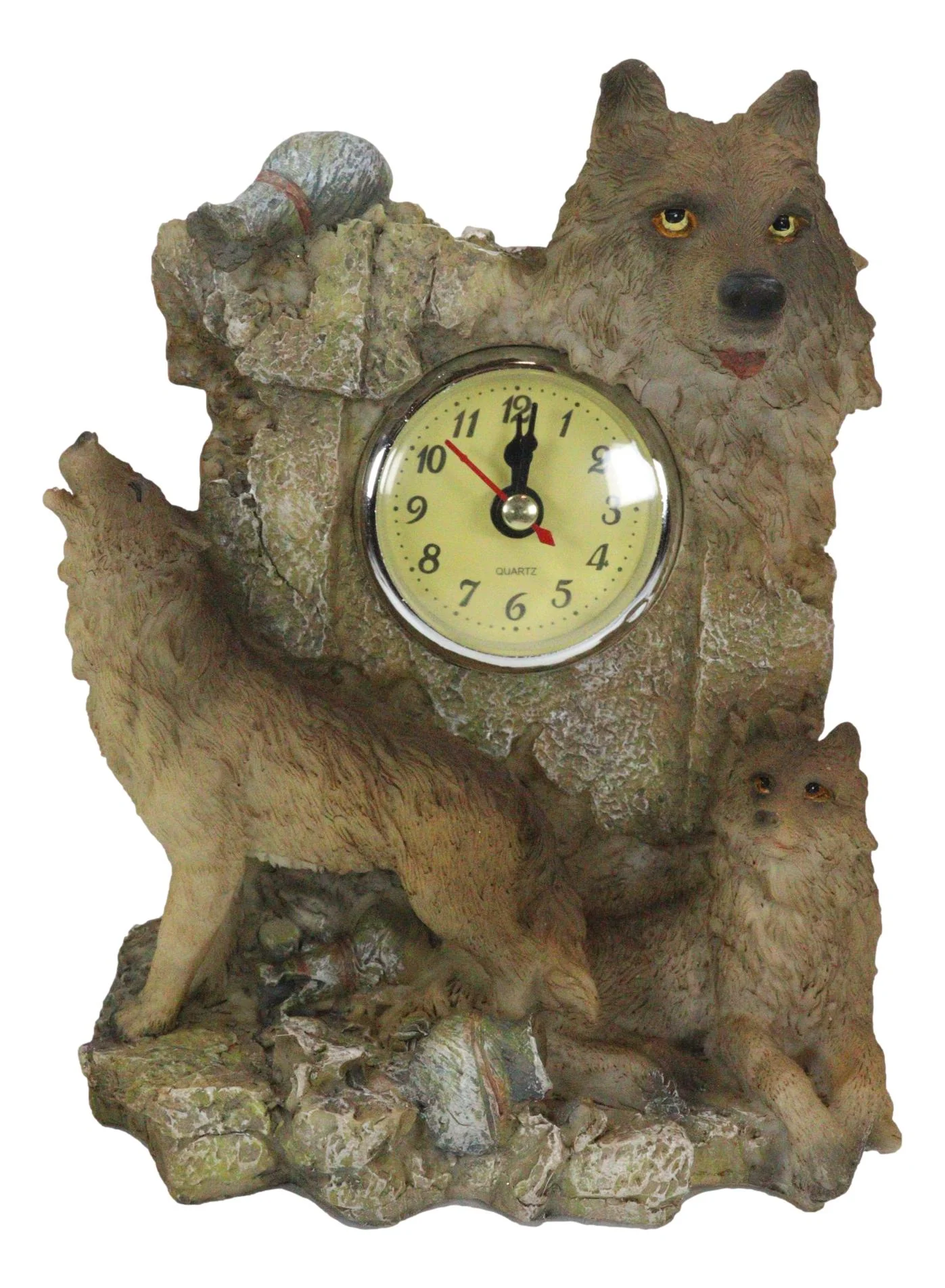 Jungle Forest Woodlands Howling Gray Wolf Timberwolf Family Table Clock Figurine - Image 4