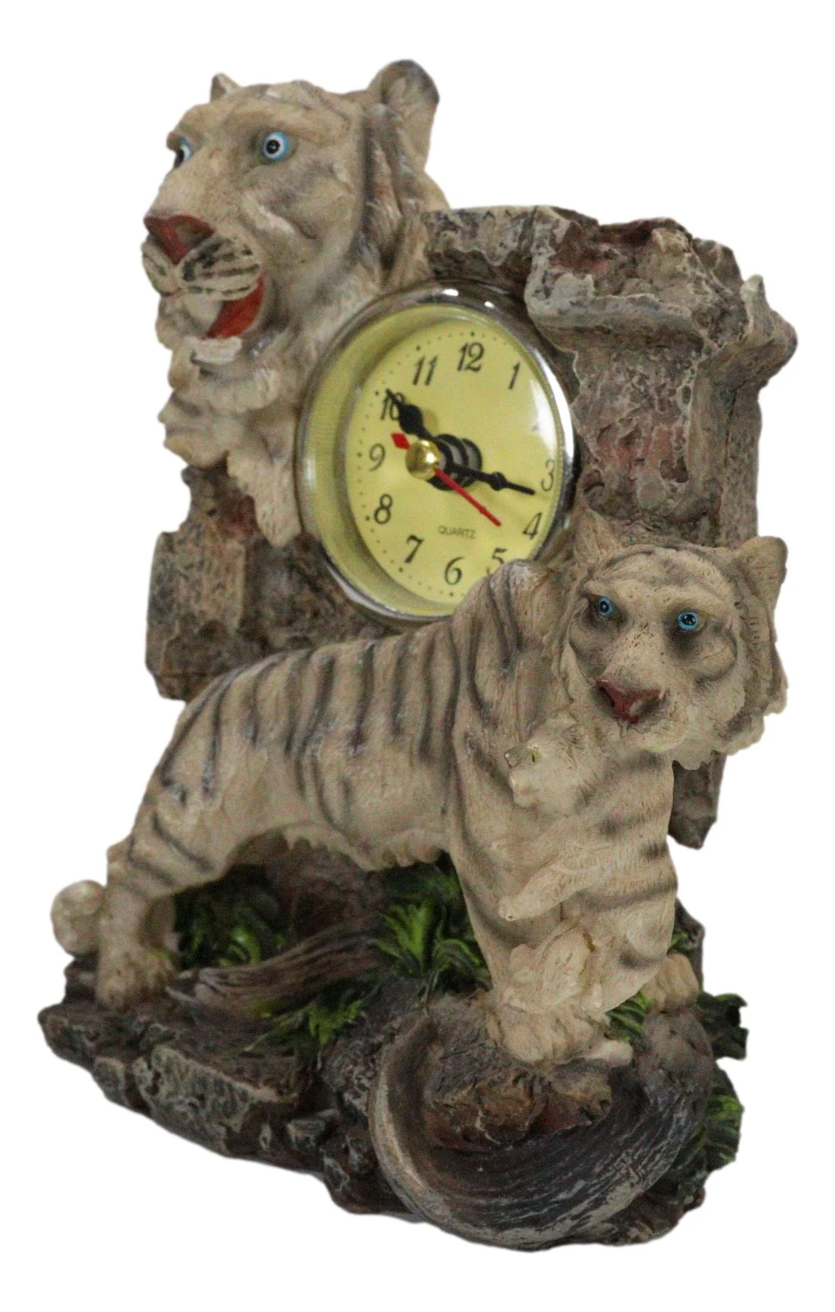 Jungle Rainforest Apex Predator White Tiger And Cub Family Table Clock Figurine - Image 5