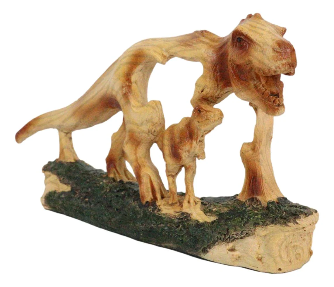 Jurassic Dinosaur Tyrannosaurus Rex Mother and Baby Faux Wood Cutout Figurine - Image 2