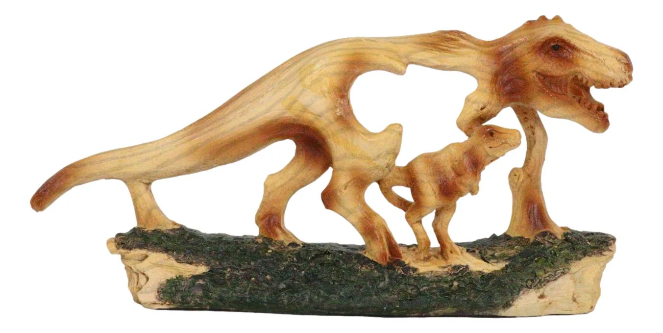 Jurassic Dinosaur Tyrannosaurus Rex Mother and Baby Faux Wood Cutout Figurine - Image 6