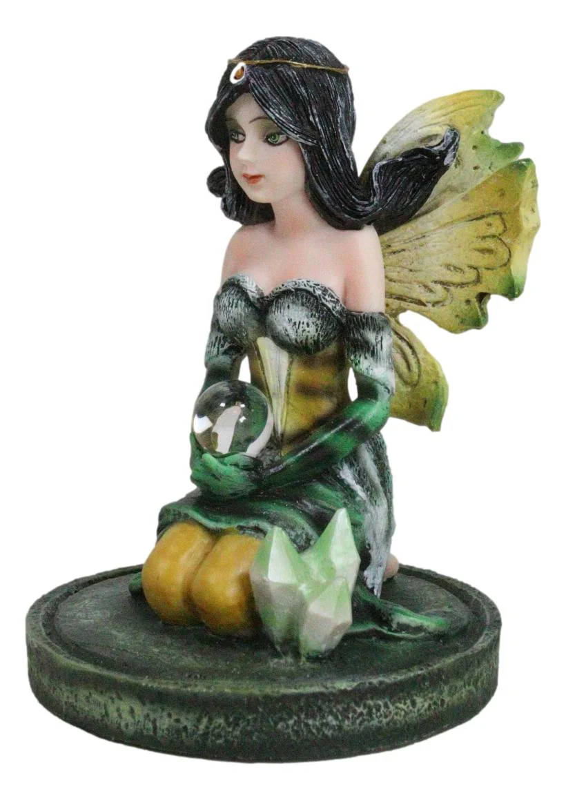 Kneeling Bumblebee Spring Fairy With Crystal Ball On Garden Mini Figurine - Image 6