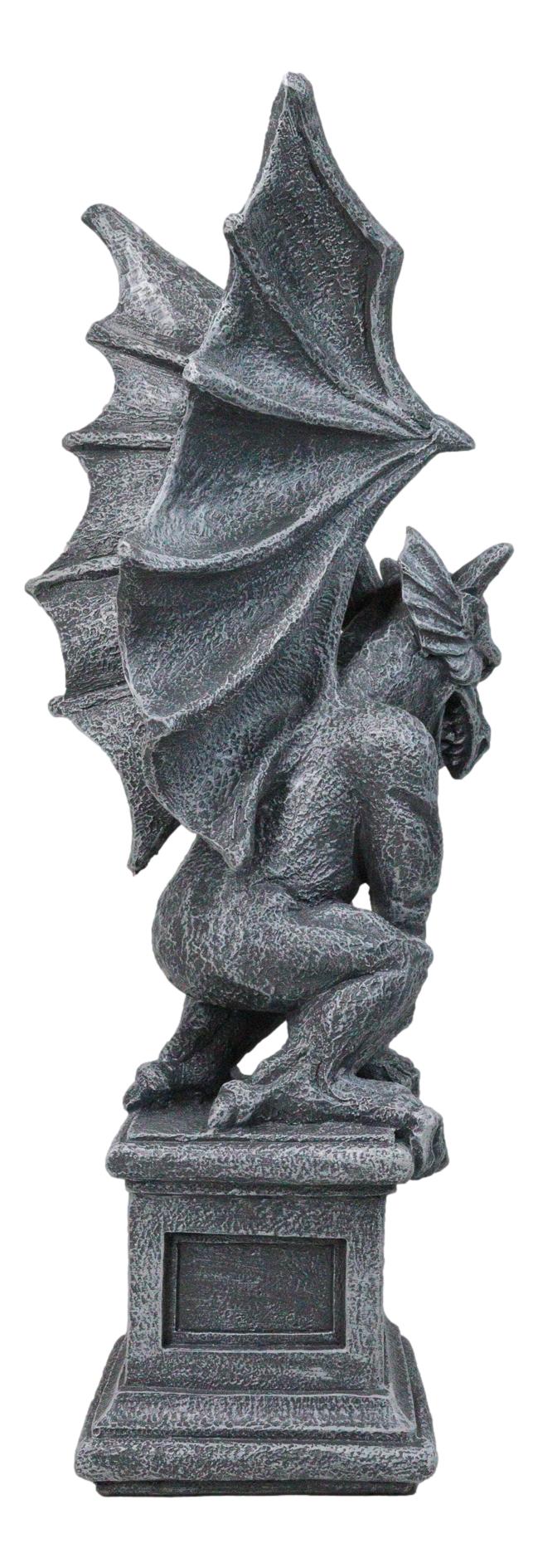 Large 17" H Gothic Crouching Wise Old Griffin Gargoyle On Pedestal Figurine - Image 4