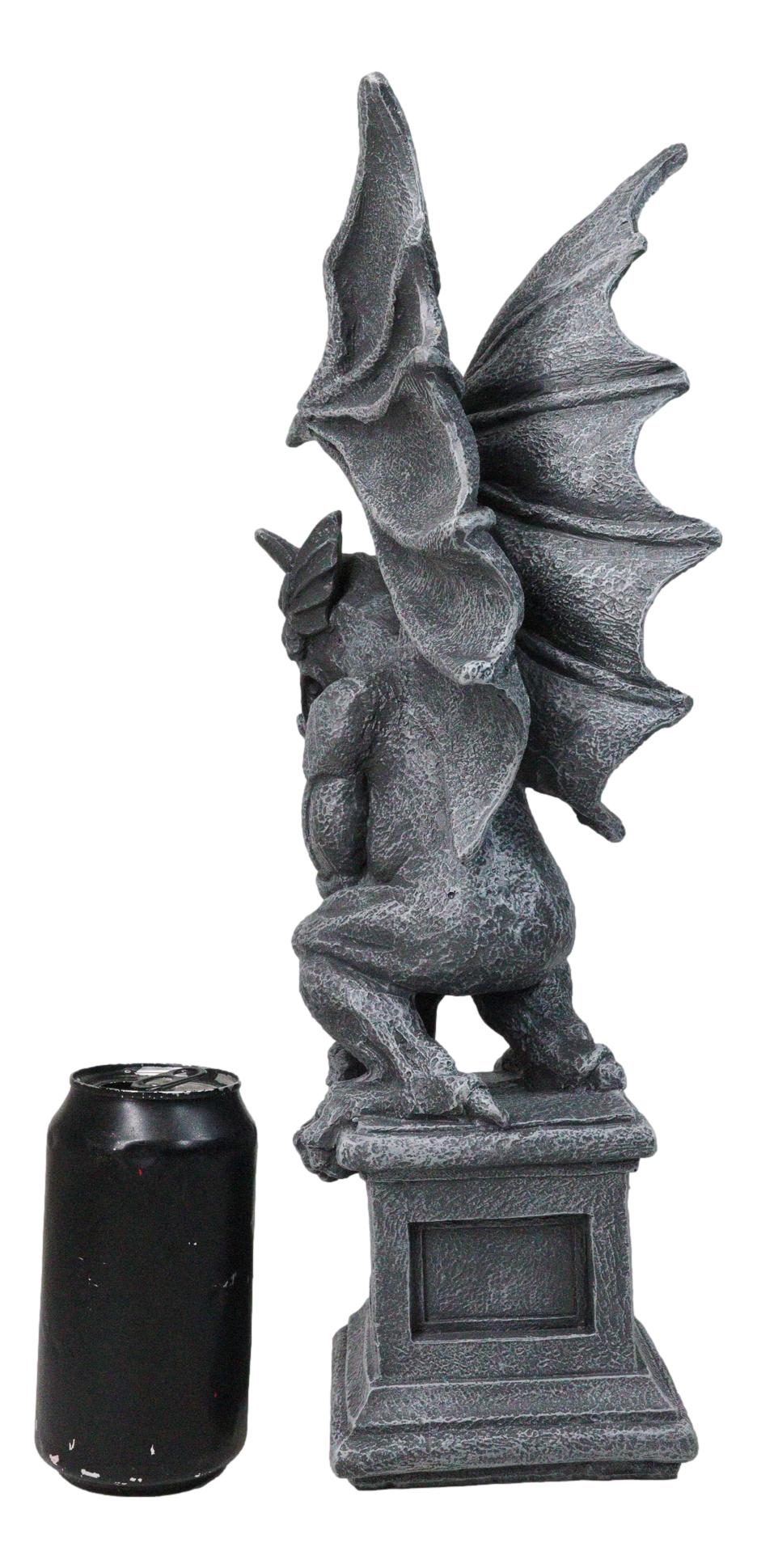 Large 17" H Gothic Crouching Wise Old Griffin Gargoyle On Pedestal Figurine - Image 8