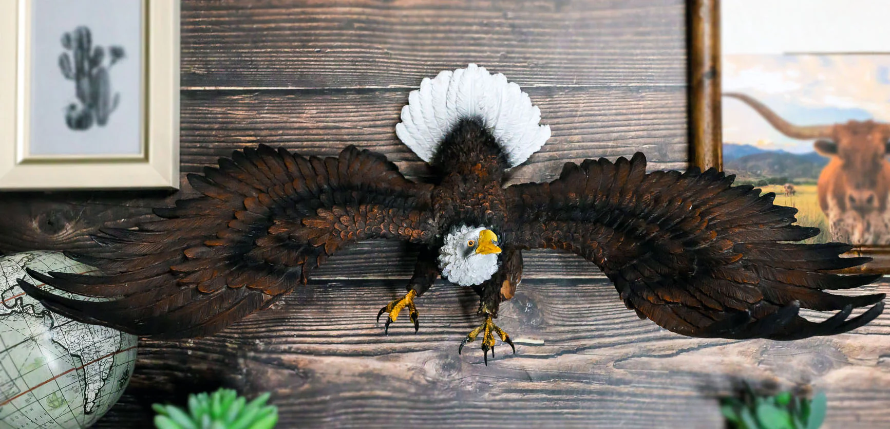Large 18"L Swooping American Bald Eagle With Open Wings Wall Plaque Sculpture - Image 6
