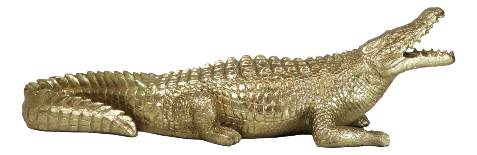 Large 2 Feet Gold Patina Crocodile Baring Jaws and Razor Teeth Garden Statue - Image 6
