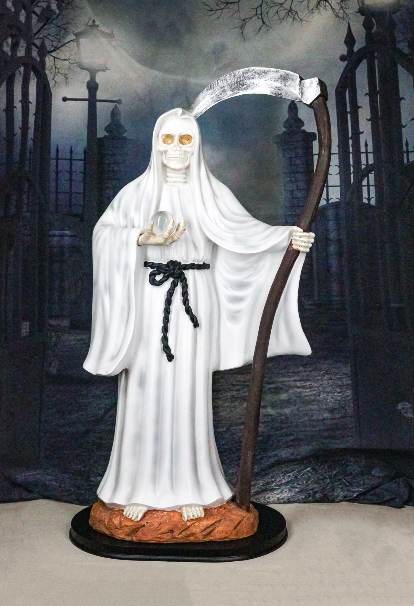 Large 2 Feet Tall Holy Death Santa Muerte Holding Scythe In White Robe Statue - Image 9